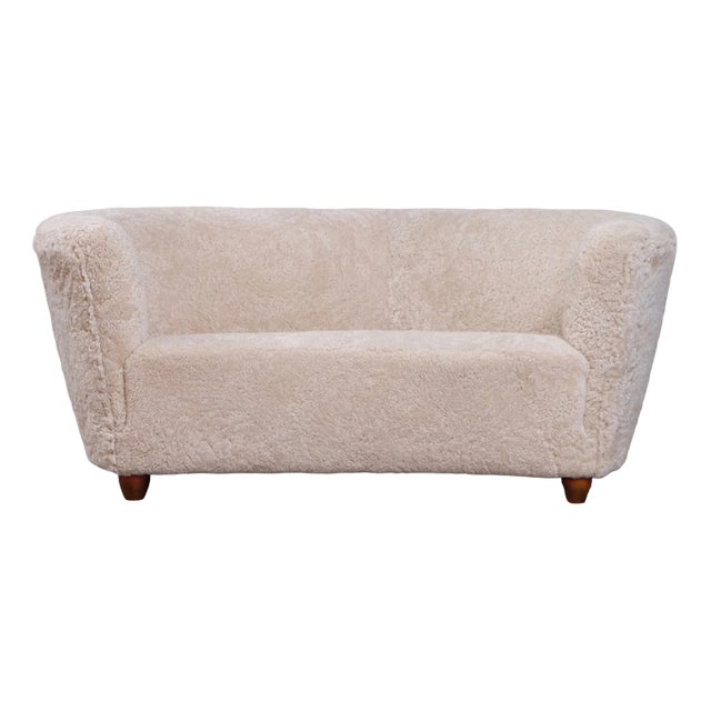 Danish Curved Sheepskin Sofa, 1940s For Sale