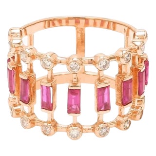 Natural 0.97 cts ruby & 0.46 cts diamond ring in 14k gold For Sale