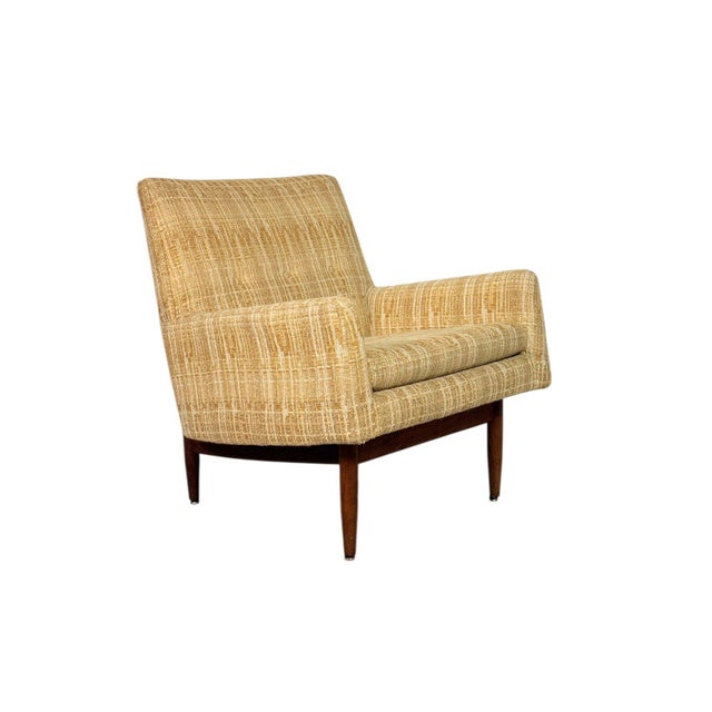 Brown 1950s Jens Risom Club Lounge Chair With Walnut Frame For Sale - Image 8 of 13