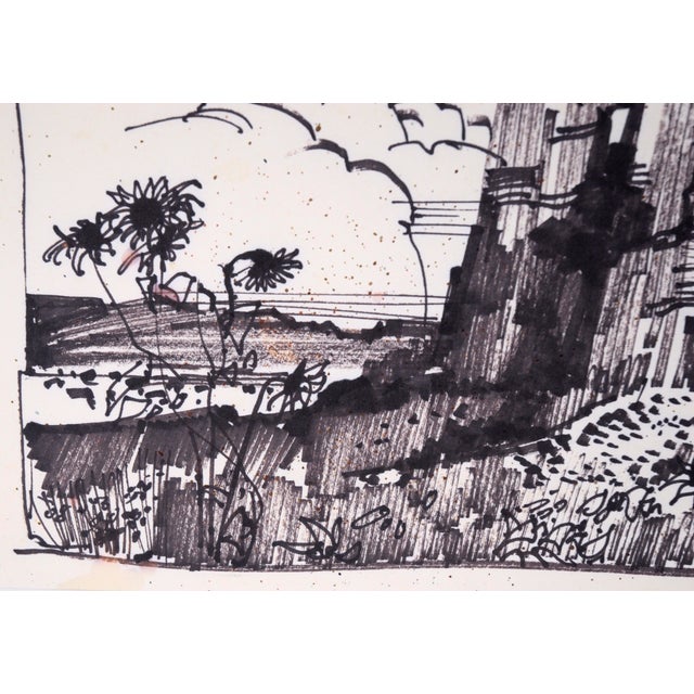 Desert Sunflowers & Petroglyphs - Line Drawing Landscape in Ink on Paper by Laurence Sisson For Sale In Monterey, CA - Image 6 of 9