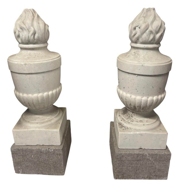This striking pair of vintage neoclassical finials showcases a timeless architectural design, beautifully hand-carved from...
