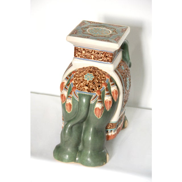 Green Vintage Ceramic Handmade Elephant Plant Stand, 1970s For Sale - Image 8 of 11