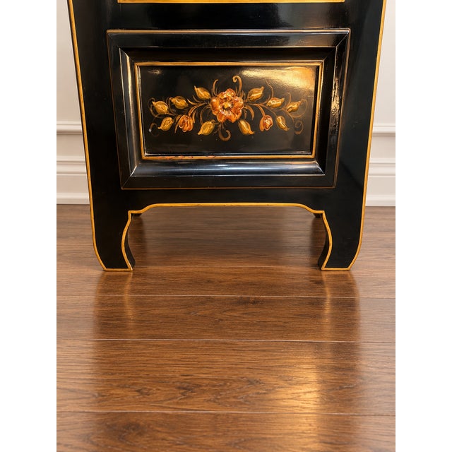 Vintage Black Lacquer Chinoiserie Hall Tree With Mirror and Mohair Upholstered Seat For Sale - Image 11 of 11