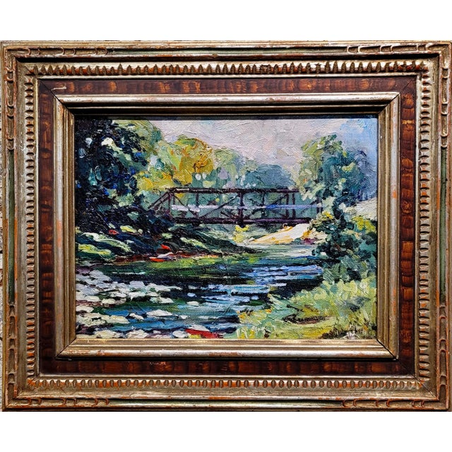 Blue Herman Stoddard Vice - the Bridge Over the River - 1931 Oil Painting For Sale - Image 8 of 8