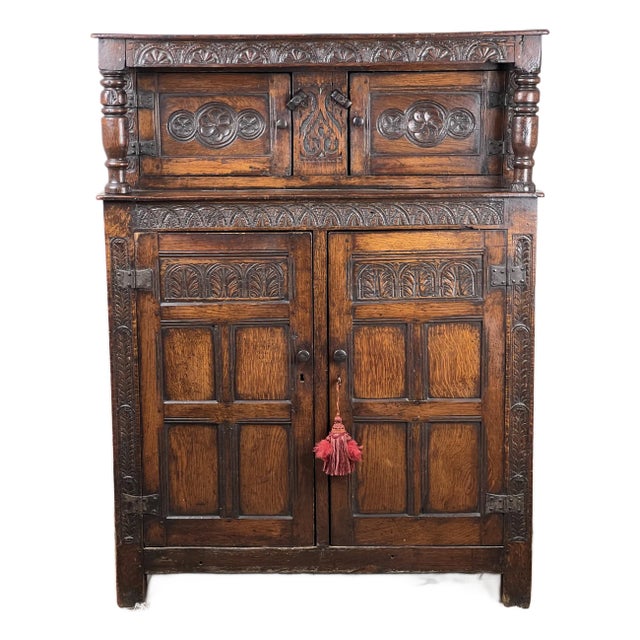 Antique Elizabethan Tudor Oak Court Cupboard C. Late 16th Century For Sale