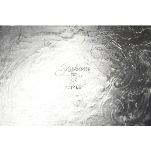Vintage Gorham Yc1466 Silver Plated Floral Repousse Bar Serving Tray W Handles For Sale - Image 10 of 11
