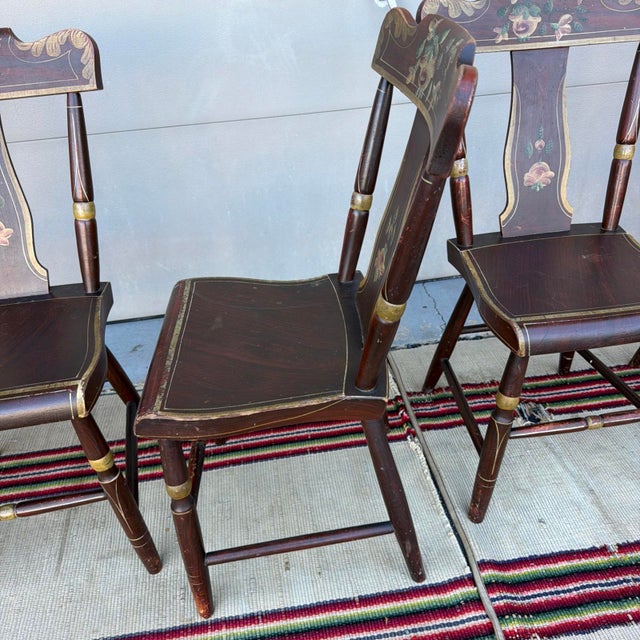 Set of 6 19th C. Adams/York County Pa Paint-Decorated Plank Seat Kitchen Windsor Chairs For Sale - Image 15 of 18