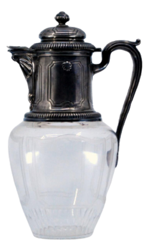 Wine Jug in Silver and Cut Glass, Neck with Friezes and Shells, Lid with Knob