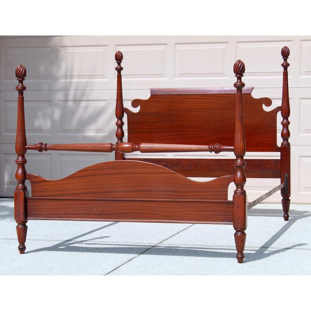 Transform your bedroom into a timeless retreat with this vintage solid mahogany four-poster full bed, inspired by the...