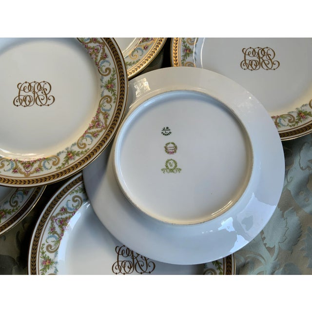 French Porcelain Dinner Plates - Hand Painted Set of 6 For Sale - Image 4 of 10