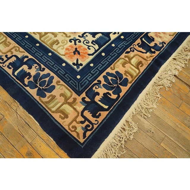 Mid 20th Century 1960s Beige Floral Modern Vintage Chinese Peking Rug 8'2" X 9'10" Hand Knotted Wool Carpet For Sale - Image 5 of 5