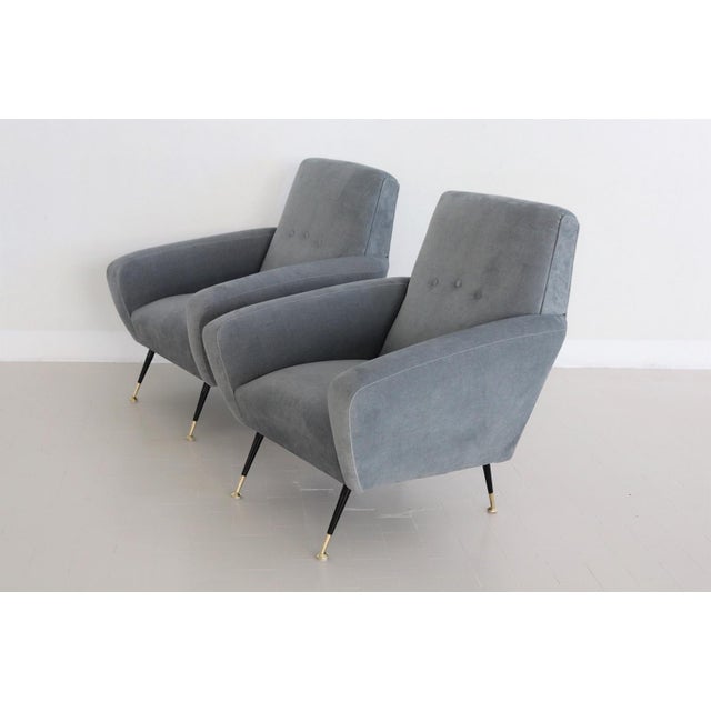 Set of Italian Armchairs in Blue Grey Velvet, 1950s For Sale - Image 17 of 18