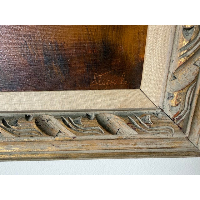 1970’s Charles Stepule Sunset Harbor Scene Oil on Canvas Painting, Wood Framed For Sale - Image 11 of 12