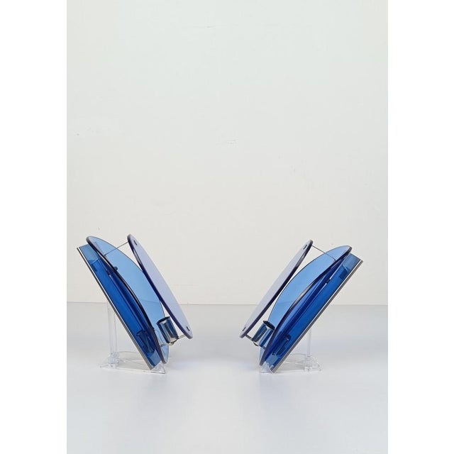 Blue Vintage Sconces in Blue Curved Glass and Chrome by Max Ingrand, 1970s, Set of 2 For Sale - Image 8 of 17