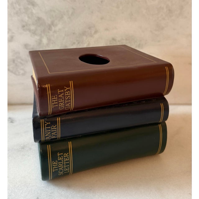 Traditional Vintage Ceramic Book Stack Tissue Box Cover For Sale - Image 3 of 10