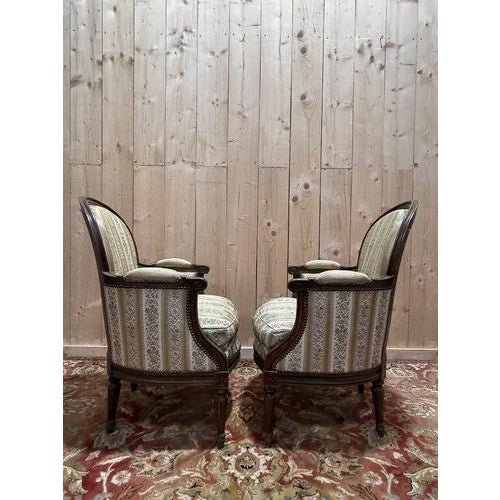 Wood Louis XVI Style Bergère Armchairs, Set of 2 For Sale - Image 7 of 9