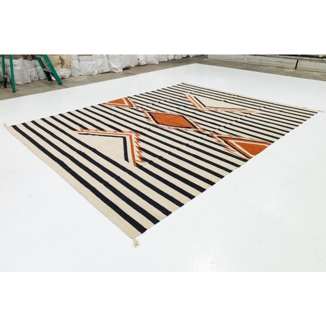 Native American 9x12 Modern Navajo-Inspired Geometric Wool Rug– Terracotta, Black & Cream For Sale - Image 3 of 11