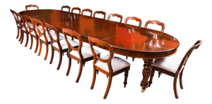 Antique Flame Mahogany Extending Dining Table and Chairs, 1800s, Set of 17