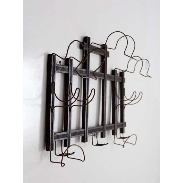 Cabin Antique Wood and Wire Wall Hat Rack With Coat Hooks For Sale - Image 3 of 18
