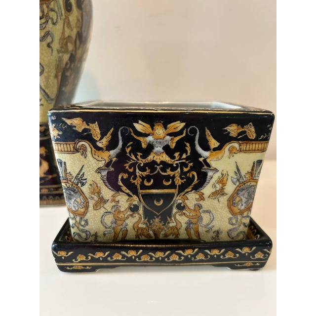 Vintage Ceramic United Wilson (j.u.w.c.) Renaissance Revival Planter & Large Vessel Set For Sale - Image 4 of 10