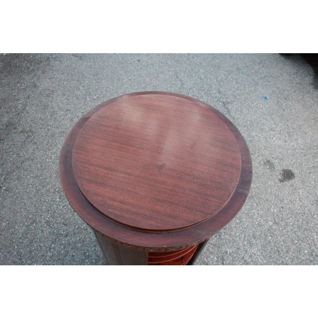 Brown Mid 20th Century Vintage Art Deco Column Style Hand Carved Hidden Bar Cabinet With Serving Tray on Top For Sale - Image 8 of 9