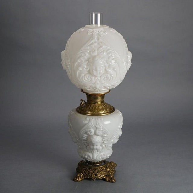 Antique Blanc De Chine Cupid Gone With The Wind Oil Lamp with Blown Out Glass and Foliate Cast Brass & Bronze Frame c1900...