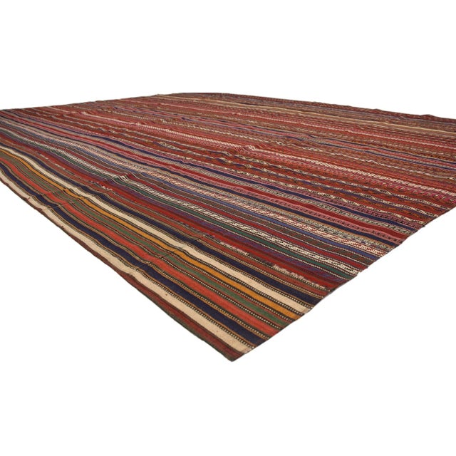 Cabin Vintage Turkish Striped Kilim Rug - 12'02 X 15'05 For Sale - Image 3 of 6