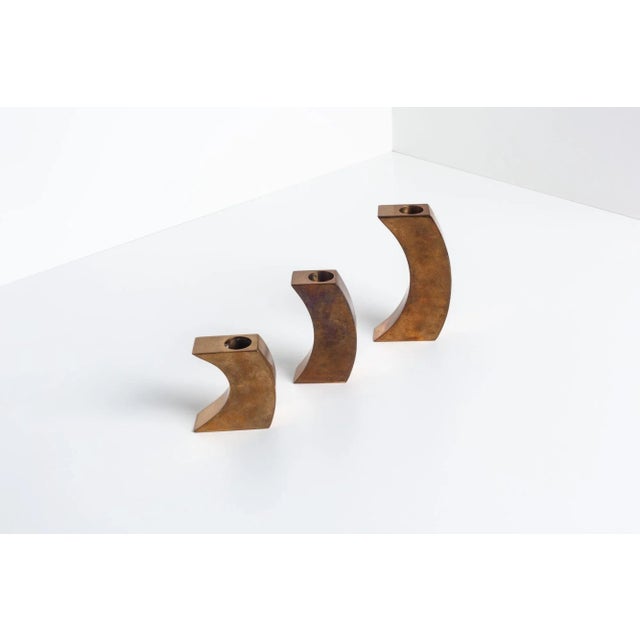 1970s Set of 3 Vintage Solid Bronze Candle Holders by Monique Gerber For Sale - Image 5 of 8