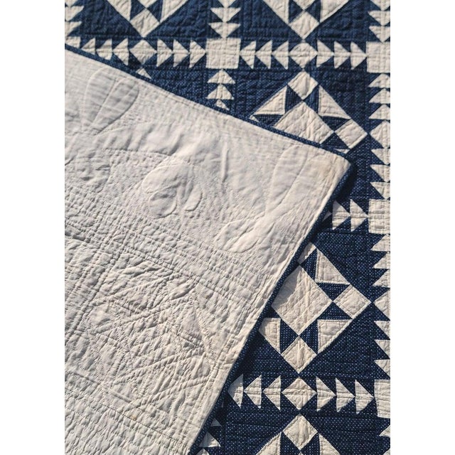 Textile 19Thc Blue & White Eight Point Star Quilt For Sale - Image 7 of 8