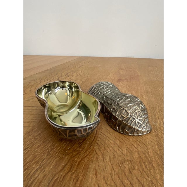 1960s Vintage Silver Plated Peanut Shaped Trinket Box For Sale - Image 5 of 12