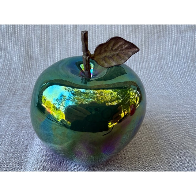 Vintage Artisan Made Green Pottery Apple Sculpture Signed For Sale - Image 9 of 14