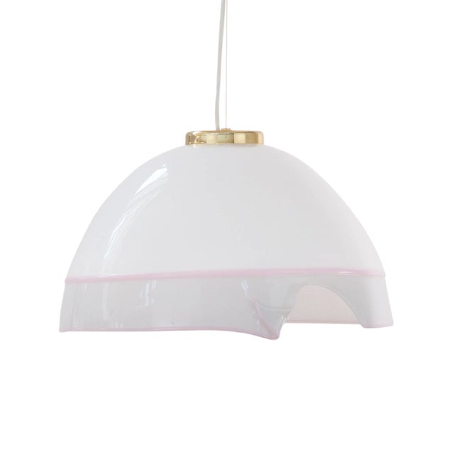 Large Italian Ceiling Lamp in White Murano Glass with Pink Gray Finishes, 1980s For Sale