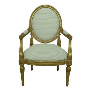 French Louis XVI Gold Gilt Upholstered Armchair For Sale
