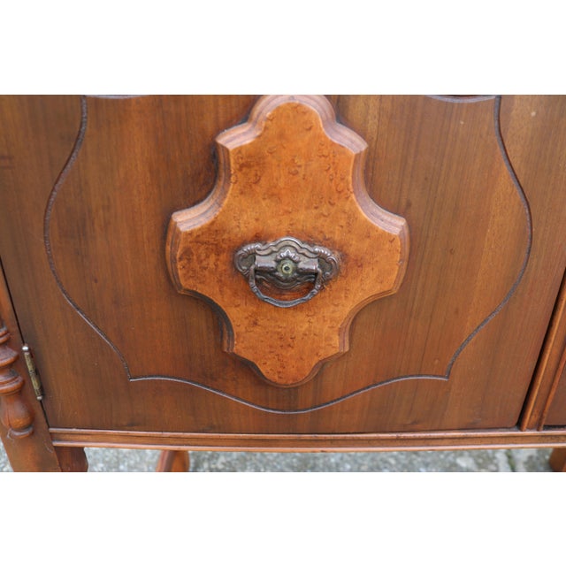 Brown Art Deco Jacobean Style Server/Buffet Walnut With Birdseye Maple Accents For Sale - Image 8 of 8