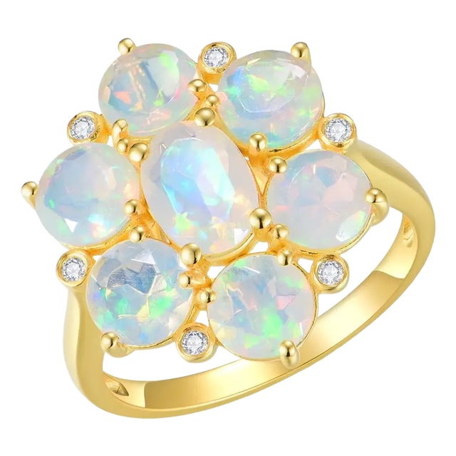 Nina Zhou Celestial Opal Diamond Cocktail Ring in 14k Yellow Gold, size 6.5 For Sale