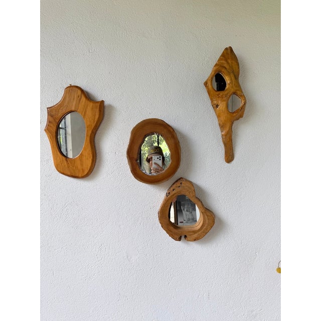 Brown Brutalist Organic Wooden Mirrors, 1950s, Set of 4 For Sale - Image 8 of 18