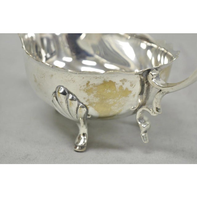 Vintage Victorian Style Silver Plated Footed Gravy Sauce Boat With Handle For Sale - Image 9 of 14