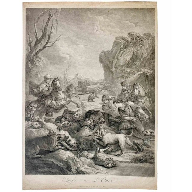 Jean Jaques Flipart, Hunting the Bear, Etching, 18th Century For Sale - Image 6 of 6