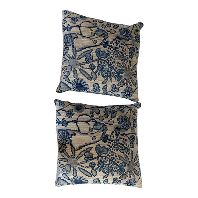 Three Blue Flower Decorative Pillows (Pindler & Pindler Fabric) For Sale