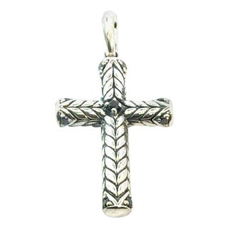 1990s David Yurman Black Diamond Cross Pendant Sterling Silver Estate For Sale