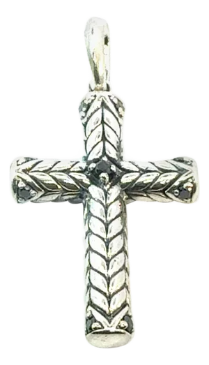 1990s David Yurman Black Diamond Cross Pendant Sterling Silver Estate