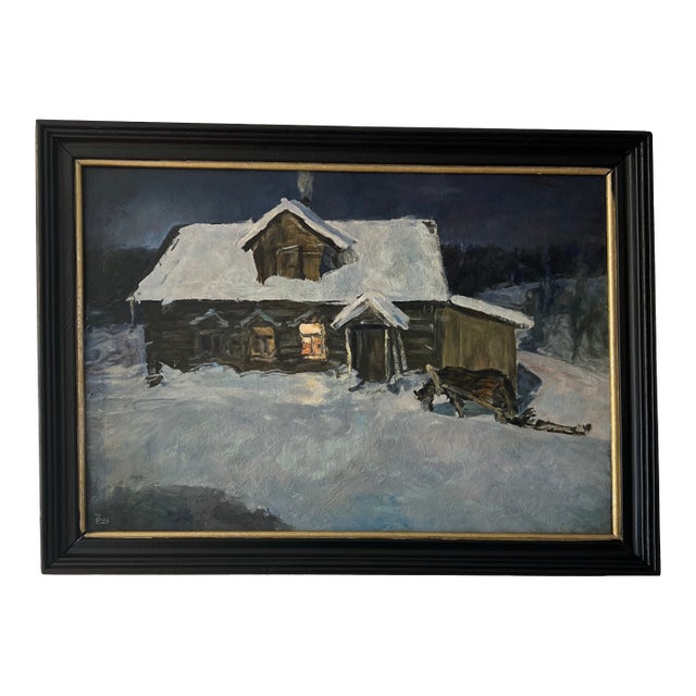 20th Century Eurooean School Oil on Canvason Board by V.Rozhkov Artist Titled Night Is Coming Made in 1994 Framed Signed For Sale