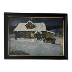20th Century Eurooean School Oil on Canvason Board by V.Rozhkov Artist Titled Night Is Coming Made in 1994 Framed Signed