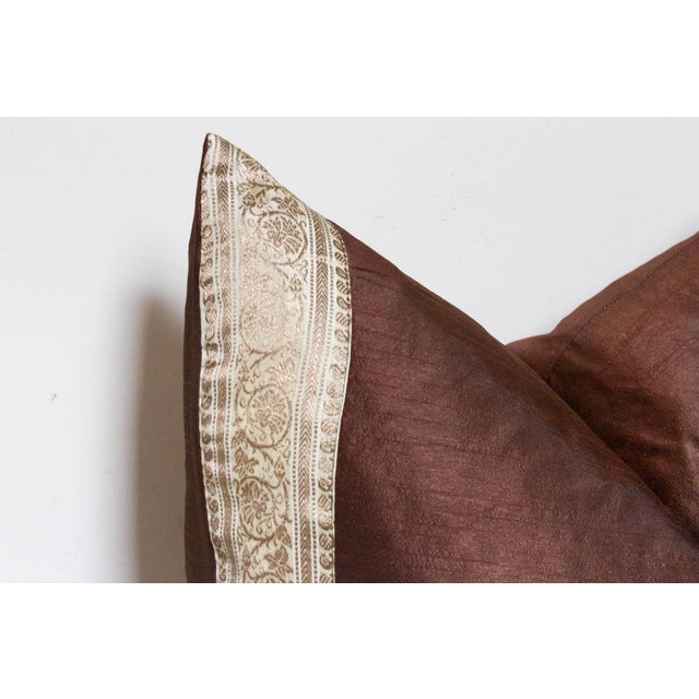 Indian Sepia Festive Silk Euro Pillow Cover For Sale - Image 3 of 7