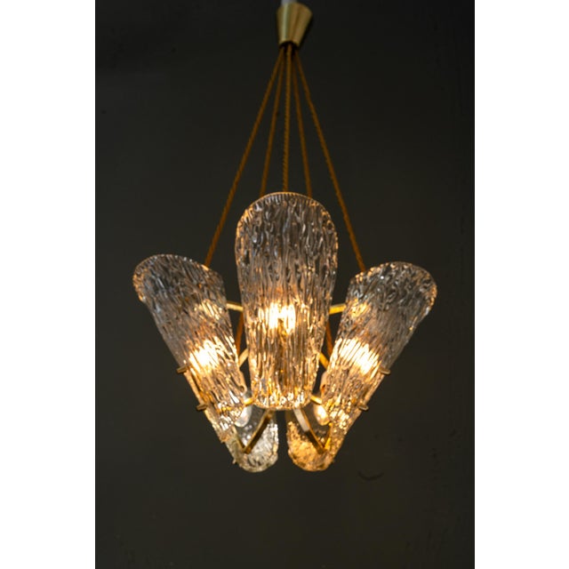 Metal Vintage Klamar Chandelier with Textured Glass, 1950s For Sale - Image 7 of 18