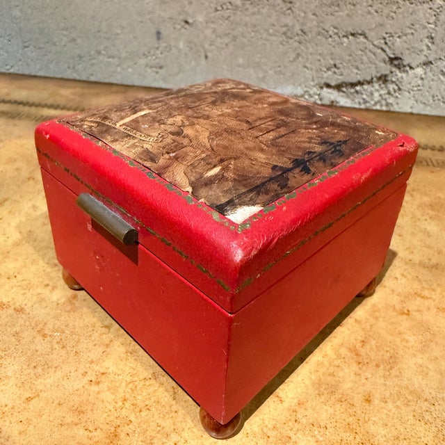 For your consideration, vintage red leather box is a souvenir item, likely from the early to mid-20th century, featuring a...