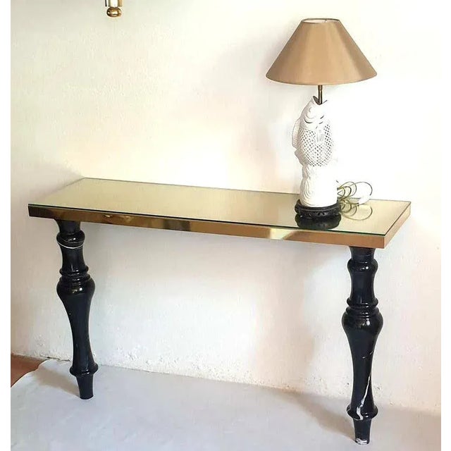 Mid-Century Modern Large Marble & Brass Console Table Italy 1980s For Sale - Image 3 of 9