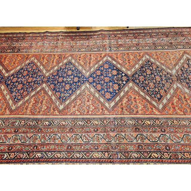 Vintage Persian Malayer Gallery Rug, Hand-Knotted Wool, Geometric Pattern, 7x17, Brick Red & Blue For Sale - Image 4 of 15