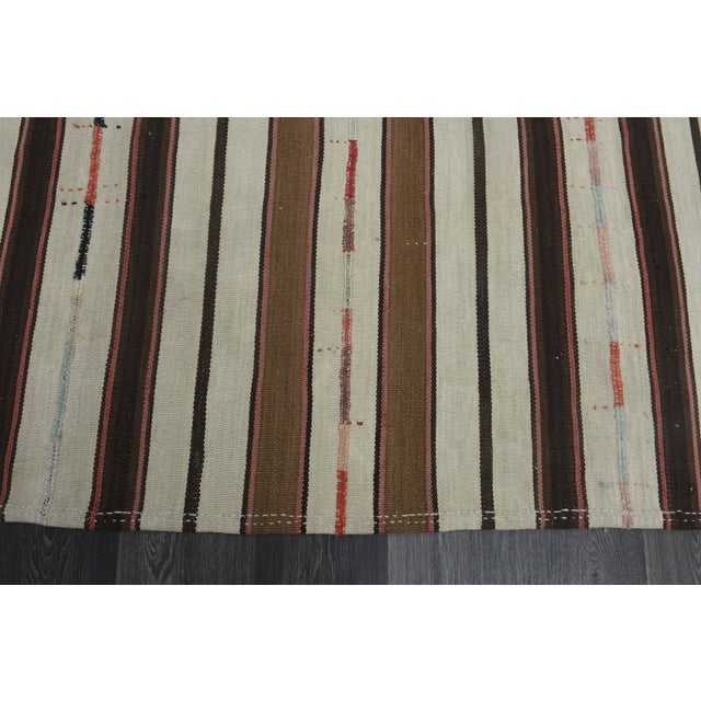 Textile 1970s Vintage Handmade Wool Cotton Beige Brown Kilim Area Rug For Sale - Image 7 of 11
