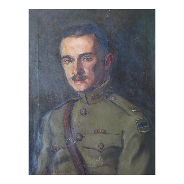 Early 20th Century Ww1 Soldier Portrait Painting For Sale